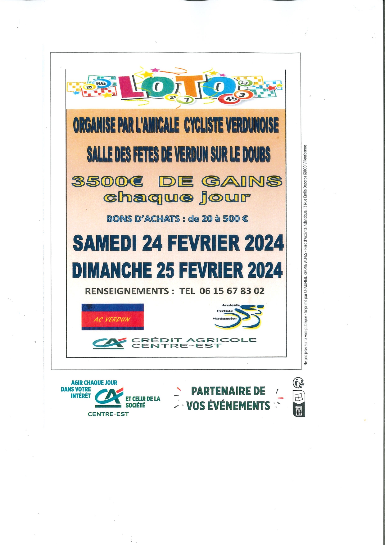Verdun/Doubs - Amicale cycliste verdunoise - loto - 24 et 25 février 2024